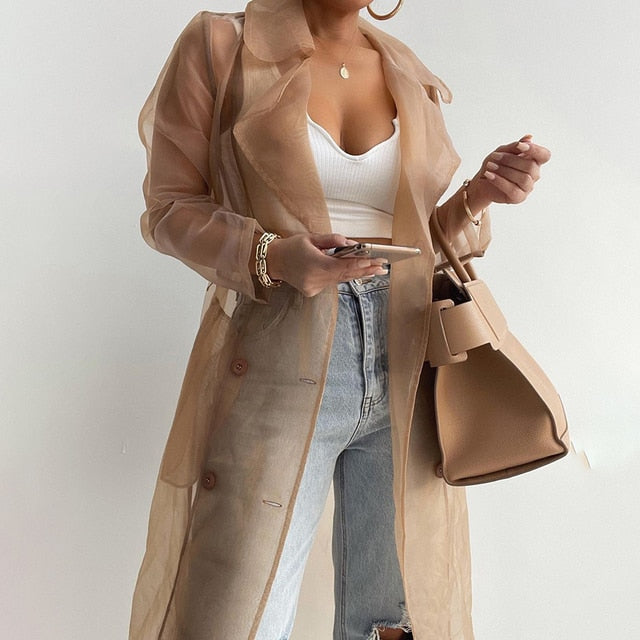 Women's Fashion See through Spring Trench Top