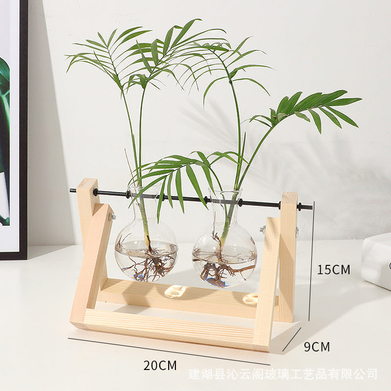 Creative Wood Frame Hydroponic Glass Vase for Plants