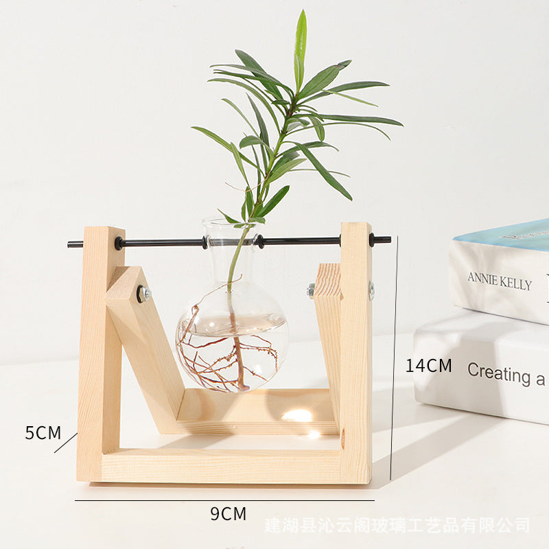 Creative Wood Frame Hydroponic Glass Vase for Plants